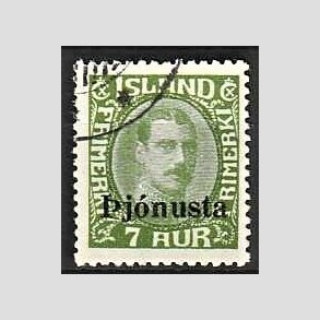 FRIMRKER ISLAND | 1936 - AFA 63 - Christian X overtryk Pjonusta - 7 aur grn - Stemplet