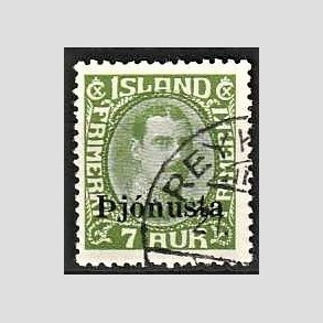 FRIMRKER ISLAND | 1936 - AFA 63 - Christian X overtryk Pjonusta - 7 aur grn - Stemplet