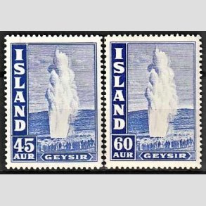 FRIMRKER ISLAND | 1940-43 - AFA 218,230 - Geysir suppleringsvrdier - 45 + 60 aur i st - Ubrugt