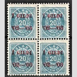 FRIMRKER ISLAND | 1902 - AFA 30B - I GILDI - 20 aur bl tk. 12 3/4 i 4-blok - Postfrisk