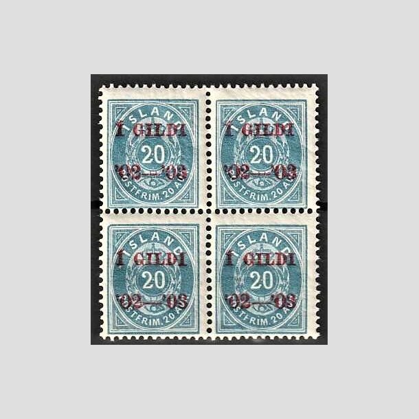 FRIMRKER ISLAND | 1902 - AFA 30B - I GILDI - 20 aur bl tk. 12 3/4 i 4-blok - Postfrisk