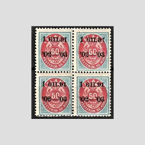FRIMRKER ISLAND | 1902 - AFA 33B - I GILDI - 50 aur bl/rd tk. 12 3/4 i 4-blok - Postfrisk