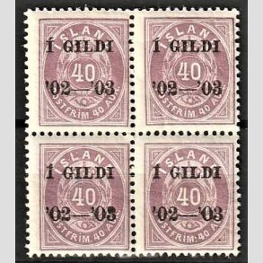 FRIMRKER ISLAND | 1902 - AFA 32B - I GILDI - 40 aur lilla tk. 12 3/4 i 4-blok - Postfrisk
