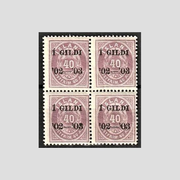 FRIMRKER ISLAND | 1902 - AFA 32B - I GILDI - 40 aur lilla tk. 12 3/4 i 4-blok - Postfrisk