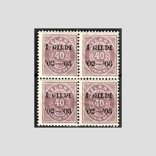 FRIMRKER ISLAND | 1902 - AFA 32B - I GILDI - 40 aur lilla tk. 12 3/4 i 4-blok - Postfrisk