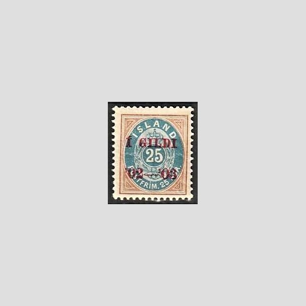 FRIMRKER ISLAND | 1902 - AFA 31 - I GILDI - 25 aur brun/bl tk. 12 3/4 - Ubrugt