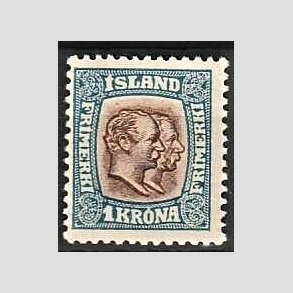 FRIMRKER ISLAND | 1907 - AFA 60 - Chr. IX og Frederik VIII - 1 kr. bl/brun tk. 12 3/4 - Postfrisk