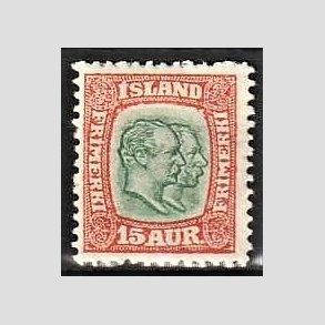 FRIMRKER ISLAND | 1907 - AFA 54 - Chr. IX og Frederik VIII - 15 eyr rd/grn tk. 12 3/4 - Ubrugt 