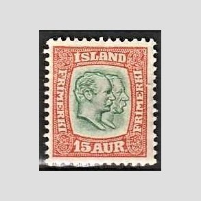 FRIMRKER ISLAND | 1907 - AFA 54 - Chr. IX og Frederik VIII - 15 eyr rd/grn tk. 12 3/4 - Ubrugt 
