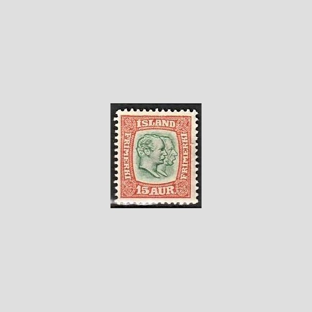 FRIMRKER ISLAND | 1907 - AFA 54 - Chr. IX og Frederik VIII - 15 eyr rd/grn tk. 12 3/4 - Ubrugt 