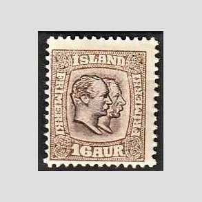 FRIMRKER ISLAND | 1907 - AFA 55 - Chr. IX og Frederik VIII - 16 aur brun tk. 12 3/4 - Ubrugt 