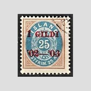 FRIMRKER ISLAND | 1902 - AFA 31 - I GILDI - 25 aur brun/bl tk. 12 3/4 - Stemplet
