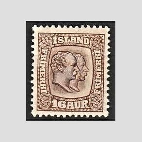 FRIMRKER ISLAND | 1907 - AFA 55 - Chr. IX og Frederik VIII - 16 aur brun tk. 12 3/4 - Ubrugt 