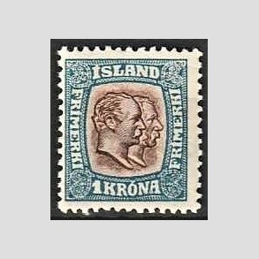 FRIMRKER ISLAND | 1907 - AFA 60 - Chr. IX og Frederik VIII - 1 kr. bl/brun tk. 12 3/4 - Ubrugt 