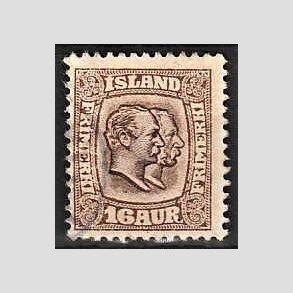 FRIMRKER ISLAND | 1907 - AFA 55 - Chr. IX og Frederik VIII - 16 aur brun tk. 12 3/4 - Stemplet
