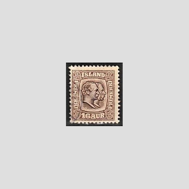 FRIMRKER ISLAND | 1907 - AFA 55 - Chr. IX og Frederik VIII - 16 aur brun tk. 12 3/4 - Stemplet