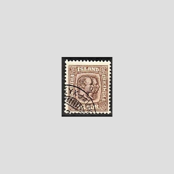 FRIMRKER ISLAND | 1907 - AFA 55 - Chr. IX og Frederik VIII - 16 aur brun tk. 12 3/4 - Stemplet