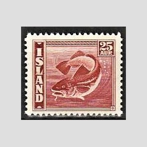 FRIMRKER ISLAND | 1945 - AFA 239 - Fisk- og flagserie - 25 aur rdbrun tk. 14 - Postfrisk