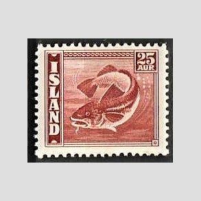 FRIMRKER ISLAND | 1945 - AFA 239 - Fisk- og flagserie - 25 aur rdbrun tk. 14 - Ubrugt