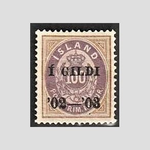 FRIMRKER ISLAND | 1902 - AFA 34 - I GILDI - 100 aur brun/lilla tk. 14 - Ubrugt