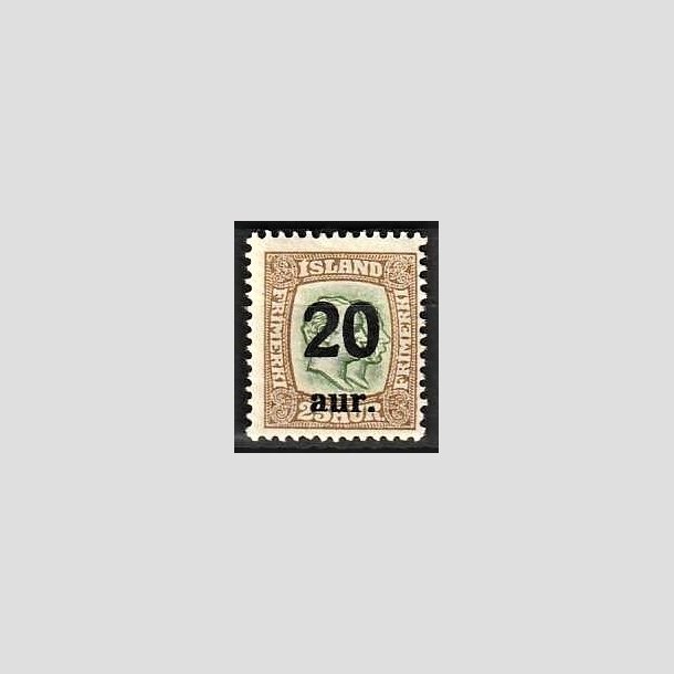 FRIMRKER ISLAND | 1921-22 - AFA 108 - Provisorier - 20/25 aur brun/grn - Ubrugt