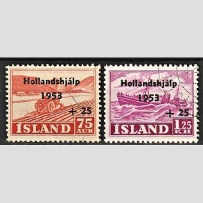 FRIMRKER ISLAND | 1953 - AFA 286,287 - Hollandshjlpen - 75 + 25 aur + 1,25 kr./25 aur i st - Stemplet