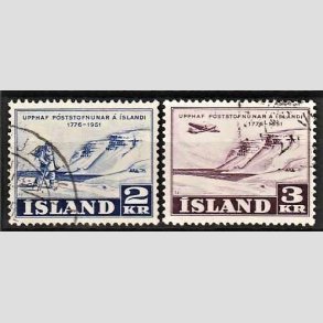 FRIMRKER ISLAND | 1951 - AFA 274,275 - Islandske Postvsen 175 r. - 2 kr. + 3 kr. i st - Stemplet