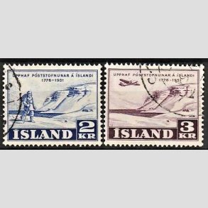 FRIMRKER ISLAND | 1951 - AFA 274,275 - Islandske Postvsen 175 r. - 2 kr. + 3 kr. i st - Stemplet