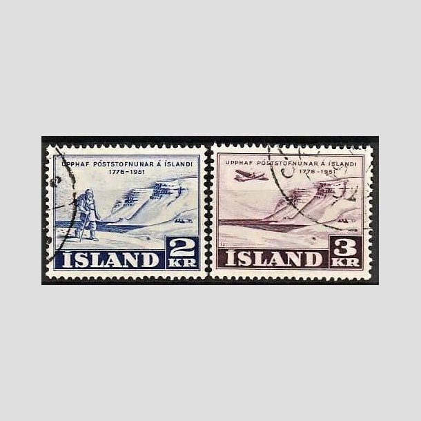 FRIMRKER ISLAND | 1951 - AFA 274,275 - Islandske Postvsen 175 r. - 2 kr. + 3 kr. i st - Stemplet