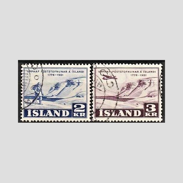 FRIMRKER ISLAND | 1951 - AFA 274,275 - Islandske Postvsen 175 r. - 2 kr. + 3 kr. i st - Stemplet