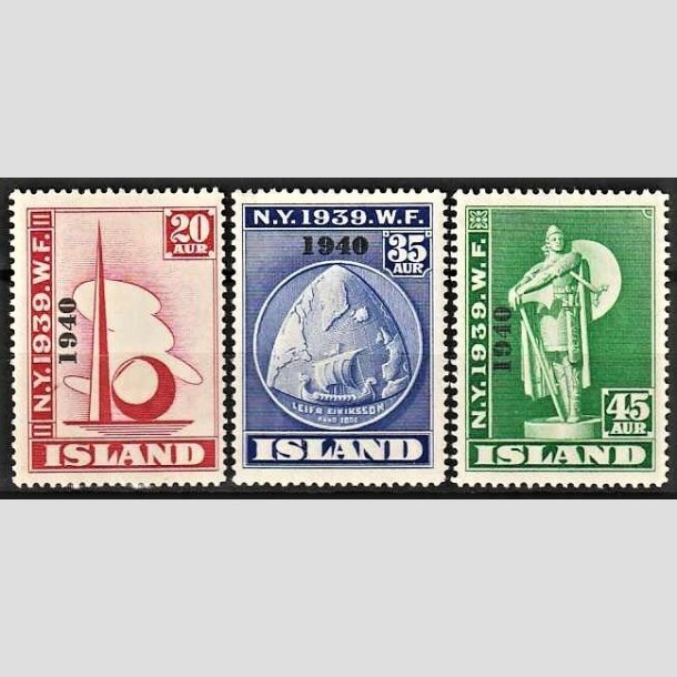 FRIMRKER ISLAND | 1940 - AFA 219-221 - Verdensudstilling overtryk 1940 - 20-45 aur - Ubrugt