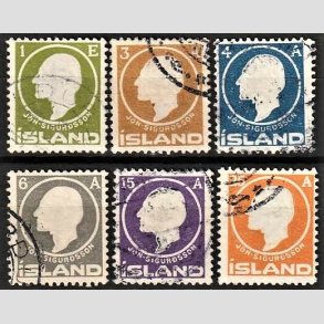 FRIMRKER ISLAND | 1911 -  AFA 63-68 - Jn Sigurdsson - 1 eyr - 25 aur i komplet st - Stemplet