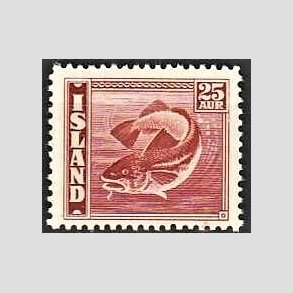 FRIMRKER ISLAND | 1945 - AFA 239 - Fisk- og flagserie - 25 aur rdbrun tk. 14 - Postfrisk
