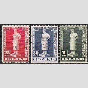 FRIMRKER ISLAND | 1941 - AFA 224-26 - Snorre Sturlason - 25 aur - 1 kr. i komplet st - Stemplet