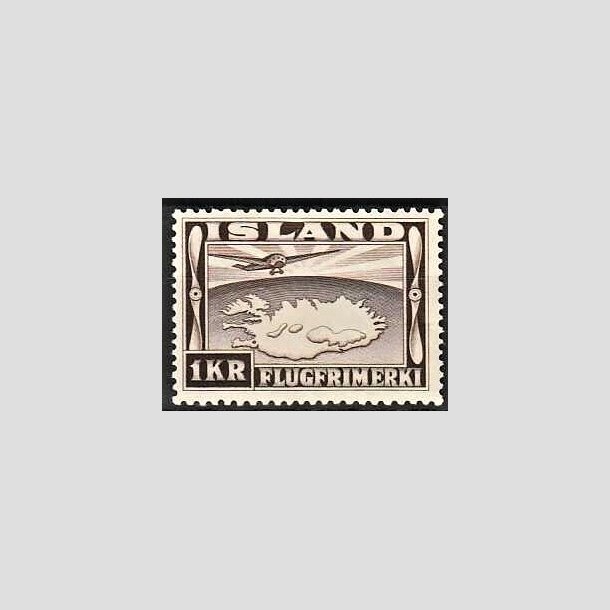 FRIMRKER ISLAND | 1934 - AFA 179 - Luftpost - 1 kr. mrkbrun tk. 12  - Ubrugt