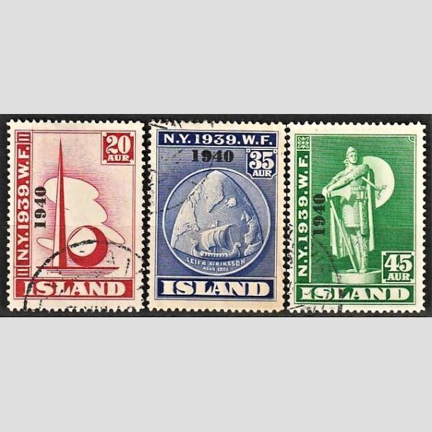 FRIMRKER ISLAND | 1940 - AFA 219-221 - Verdensudstilling overtryk 1940 - 20-45 aur - Stemplet