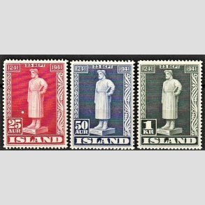 FRIMRKER ISLAND | 1941 - AFA 224-26 - Snorre Sturlason - 25 aur - 1 kr. i komplet st - Postfrisk