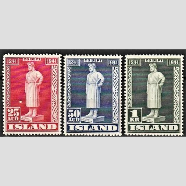 FRIMRKER ISLAND | 1941 - AFA 224-26 - Snorre Sturlason - 25 aur - 1 kr. i komplet st - Postfrisk