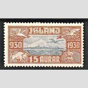FRIMRKER ISLAND | 1930 - AFA 142 - Altingsjubilum Luftpost - 15 aur brun/bl - Ubrugt