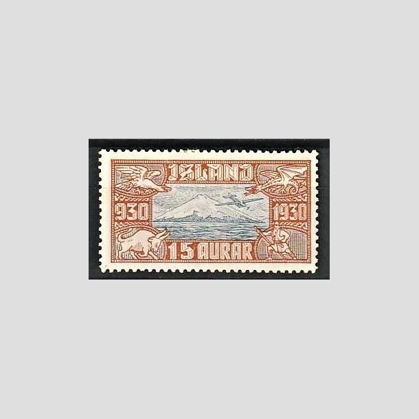 FRIMRKER ISLAND | 1930 - AFA 142 - Altingsjubilum Luftpost - 15 aur brun/bl - Ubrugt