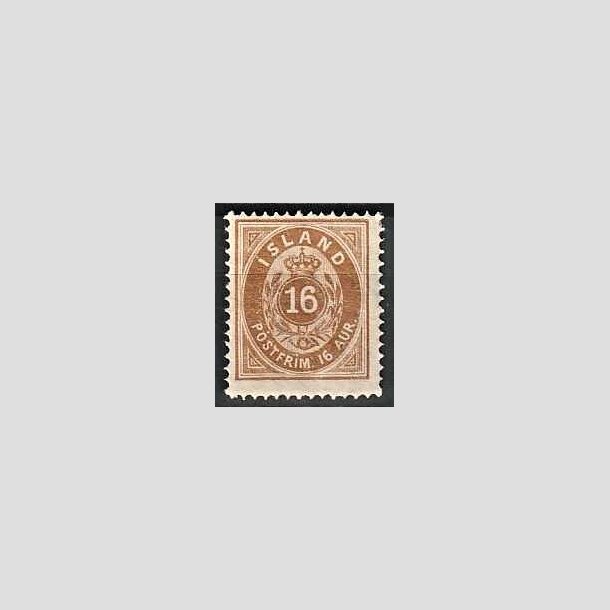 FRIMRKER ISLAND | 1875-76 - AFA 9 - 16 aur brun tk. 14 - Postfrisk