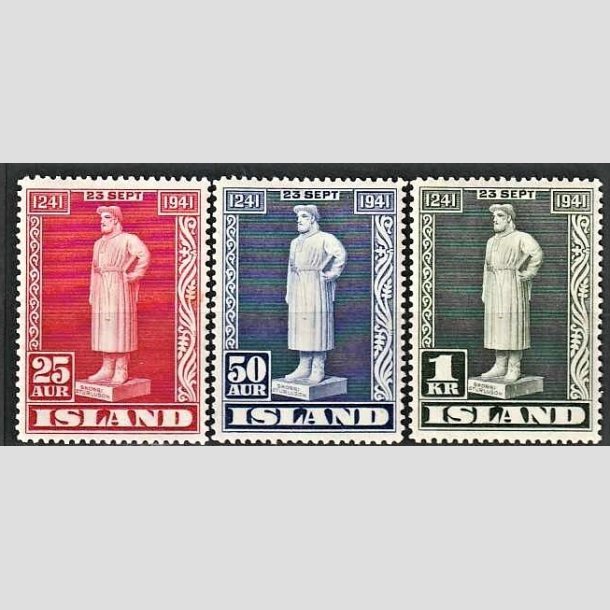 FRIMRKER ISLAND | 1941 - AFA 224-26 - Snorre Sturlason - 25 aur - 1 kr. i komplet st - Ubrugt