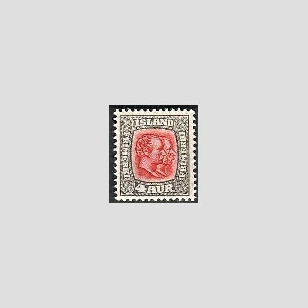 FRIMRKER ISLAND | 1907 - AFA 50 - Chr. IX og Frederik VIII - 4 aur gr/rd tk. 12 3/4 - Postfrisk