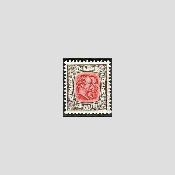 FRIMRKER ISLAND | 1907 - AFA 50 - Chr. IX og Frederik VIII - 4 aur gr/rd tk. 12 3/4 - Postfrisk