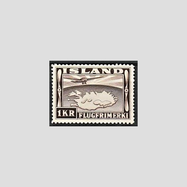 FRIMRKER ISLAND | 1934 - AFA 179 - Luftpost - 1 kr. mrkbrun tk. 12  - Postfrisk