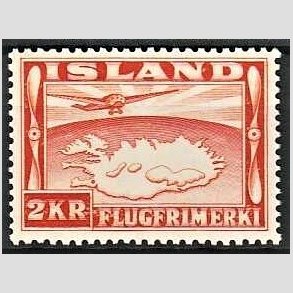 FRIMRKER ISLAND | 1934 - AFA 180 - Luftpost - 2 kr. rdorange tk. 12  - Postfrisk