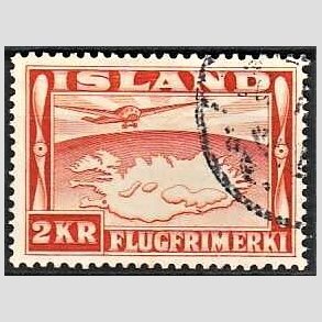 FRIMRKER ISLAND | 1934 - AFA 180 - Luftpost - 2 kr. rdorange tk. 12  - Stemplet