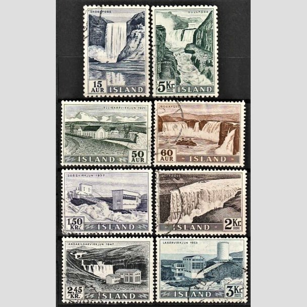 FRIMRKER ISLAND | 1956 - AFA 304-11 - Elkraftvrker og vandfald - 15 aur - 5 kr. i komplet st - Stemplet