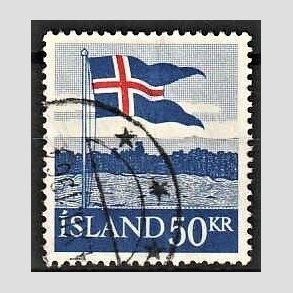 FRIMRKER ISLAND | 1958 - AFA 329 - Det islandske flag - 50 kr. bl/rd - Stemplet