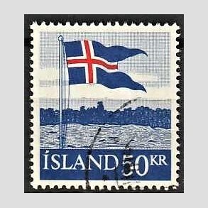 FRIMRKER ISLAND | 1958 - AFA 329 - Det islandske flag - 50 kr. bl/rd - Stemplet